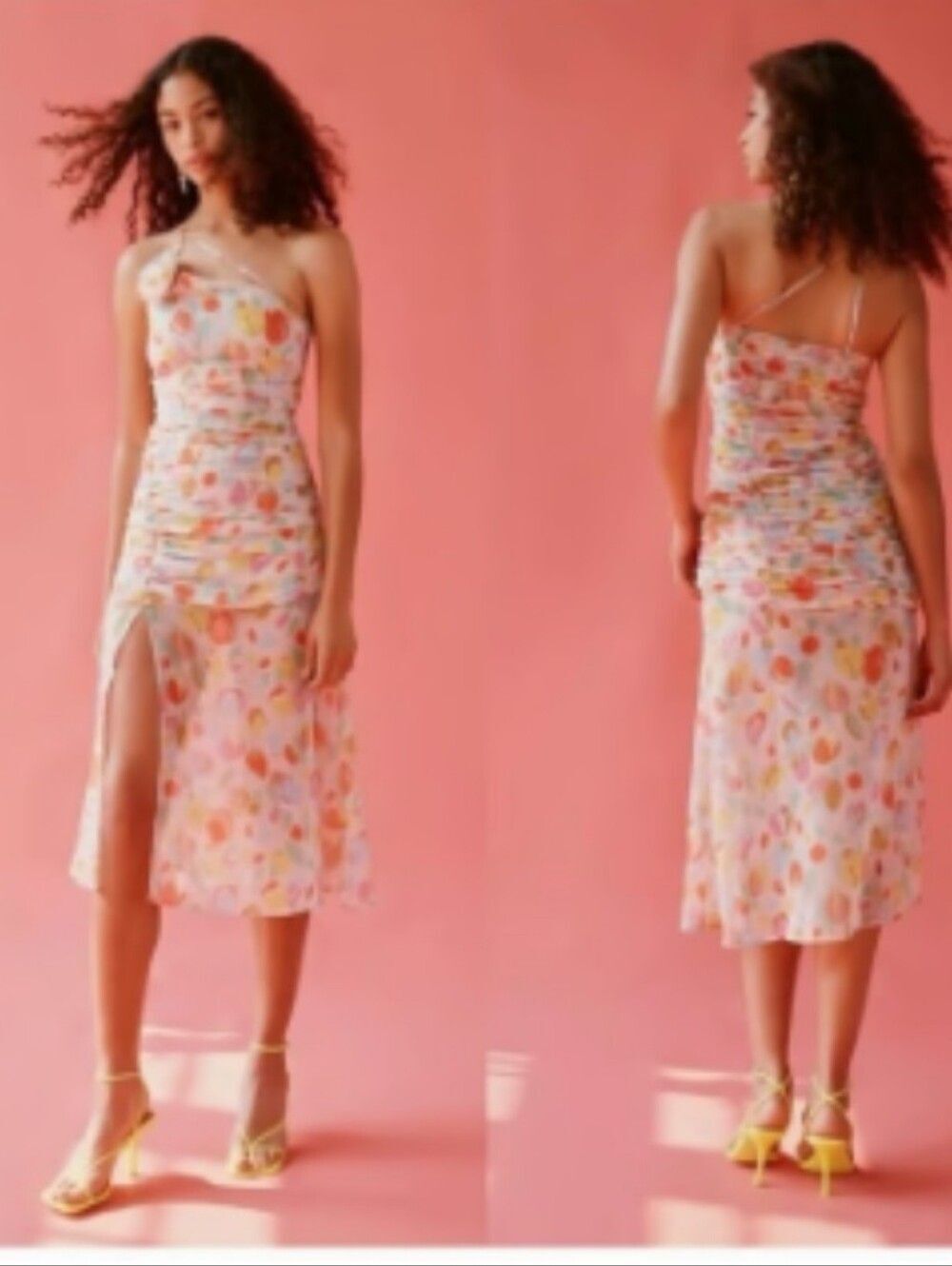 For Love And Lemons Floral One-Shoulder Pink Midi Dress Size Large NWT